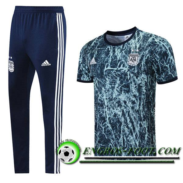 Ensemble Training T-Shirts Argentina + Pantalon Noir/Bleu 2021/2022