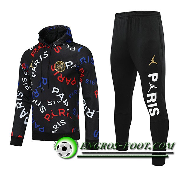 Ensemble Veste A Capuche Survetement Foot Jordan PSG Noir 2021/2022