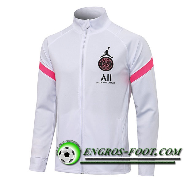 Nouveaux Veste Foot Jordan PSG Blanc/Rose 2021/2022