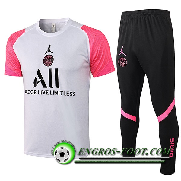 Ensemble Training T-Shirts Jordan PSG + Pantalon Blanc/Rose 2021/2022