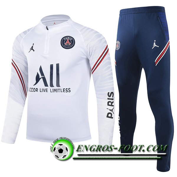 Ensemble Survetement de Foot Jordan PSG Enfant Blanc 2021/2022