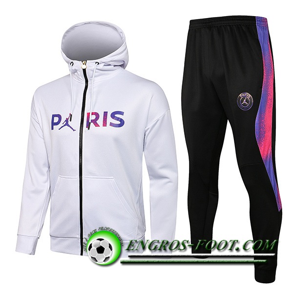 Ensemble Veste A Capuche Survetement Jordan PSG Enfant Blanc 2021/2022