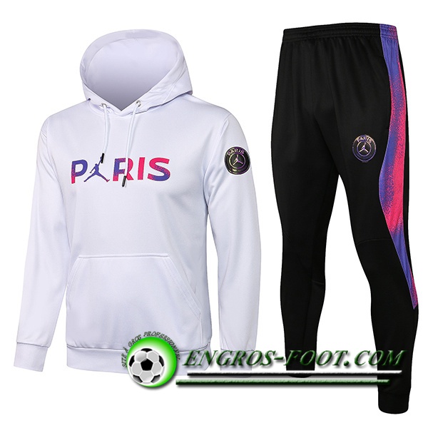 Ensemble Veste A Capuche Survetement Jordan PSG Enfant Blanc 2021/2022 -1