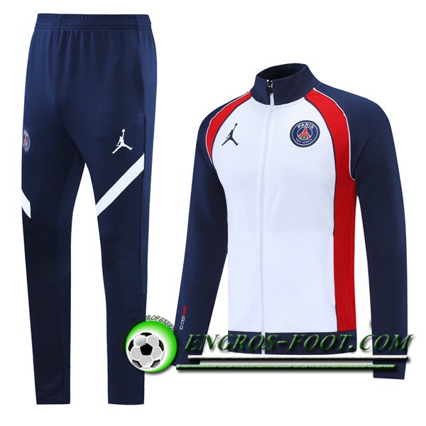 Ensemble Veste Survetement de Foot PSG Blanc/Bleu Marine 2021/2022