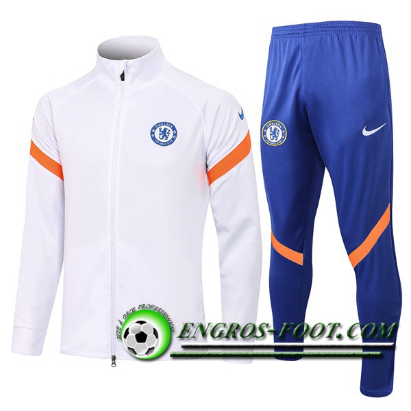 Ensemble Veste Survetement de Foot FC Chelsea Blanc 2021/2022