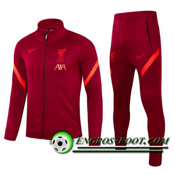 Ensemble Veste Survetement de Foot FC Liverpool Rouge 2021/2022