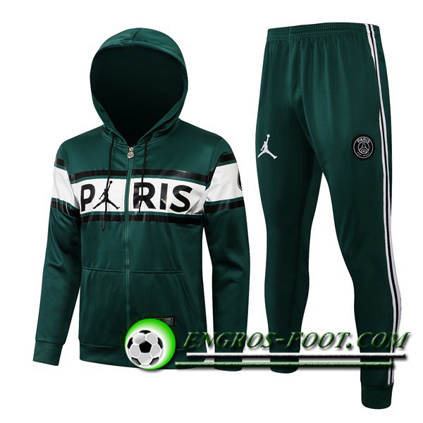 Ensemble Veste A Capuche Survetement Jordan PSG Vert Fonce 2021/2022