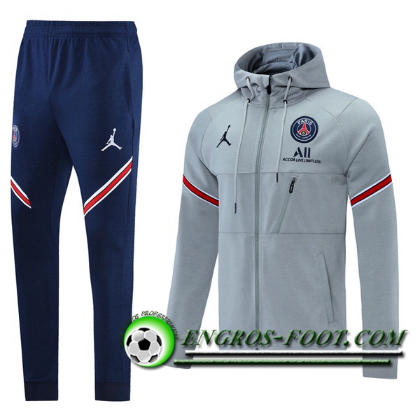 Ensemble Veste A Capuche Survetement Jordan PSG Gris 2021/2022