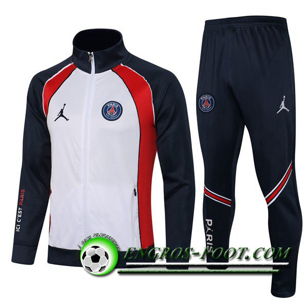 Ensemble Veste Survetement de Foot Jordan PSG Blanc/Rouge 2021/2022