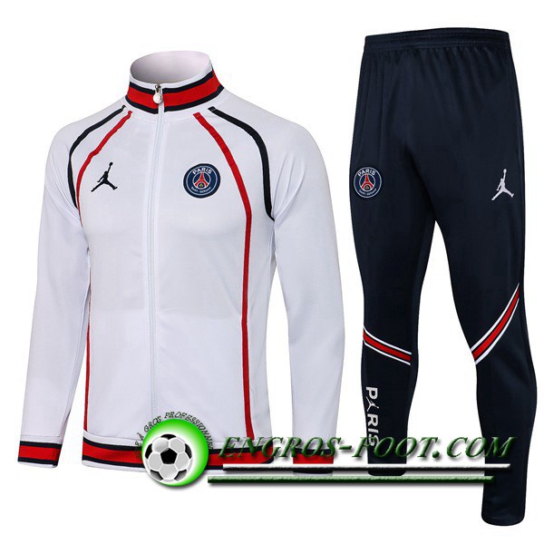 Ensemble Veste Survetement de Foot Jordan PSG Blanc/Rouge 2021/2022 -1