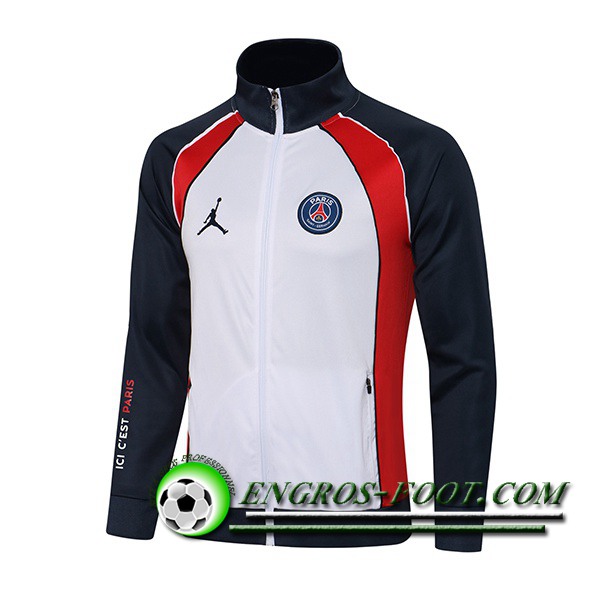 Nouveaux Veste Foot Jordan PSG Blanc/Rouge 2021/2022