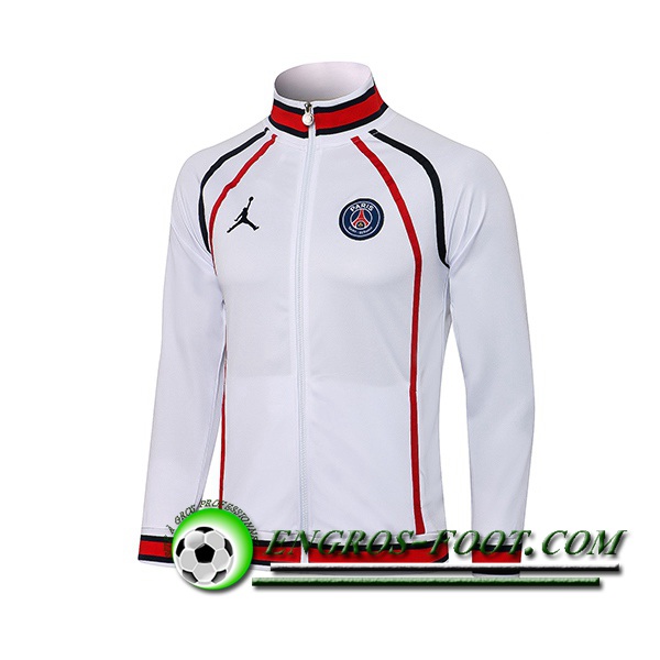 Nouveaux Veste Foot Jordan PSG Blanc/Rouge 2021/2022 -1