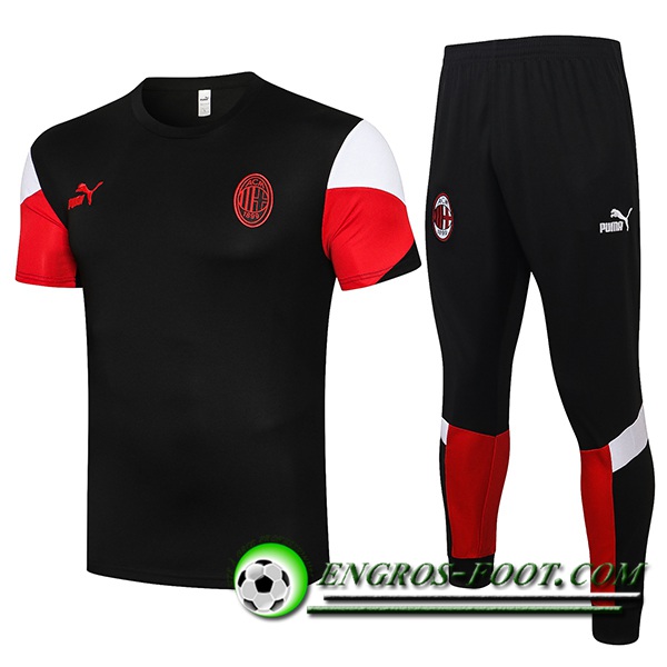 Ensemble Training T-Shirts Milan AC + Pantalon Noir/Rouge 2021/2022