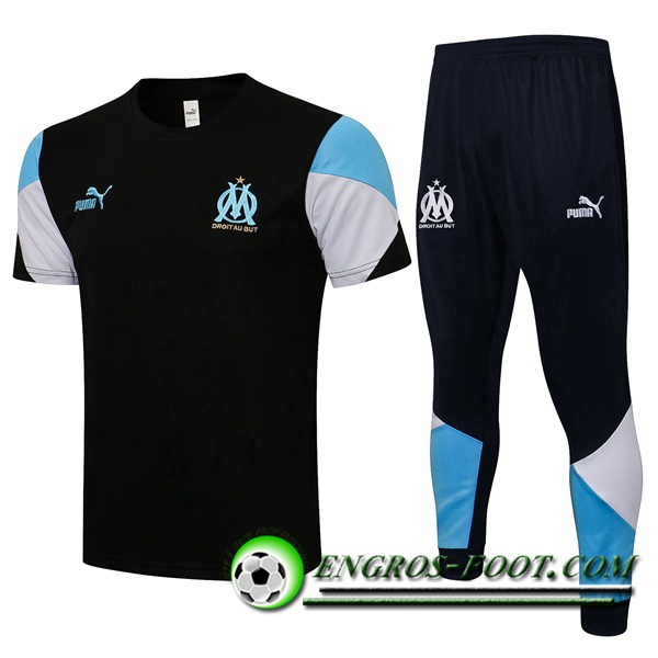 Ensemble Training T-Shirts Marseille OM + Pantalon Noir/Blanc 2021/2022