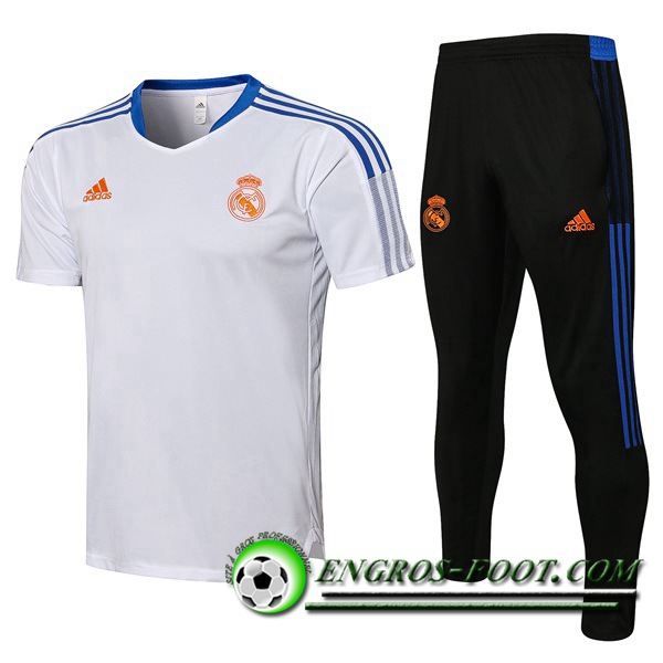 Ensemble Training T-Shirts Real Madrid + Pantalon Blanc/Bleu 2021/2022