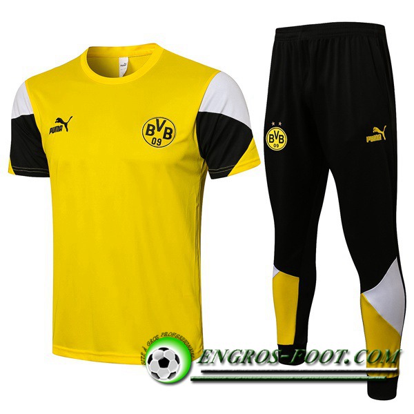 Ensemble Training T-Shirts Dortmund BVB + Pantalon Jaune、Noir 2021/2022