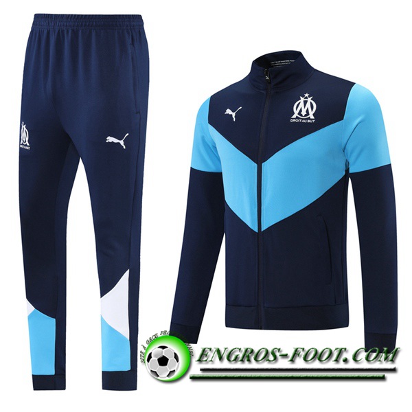 Ensemble Survetement de Foot - Veste Marseille OM Bleu/Noir 2021/2022