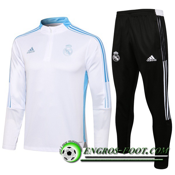 Ensemble Survetement de Foot Real Madrid Enfant Blanc/Bleu 2021/2022