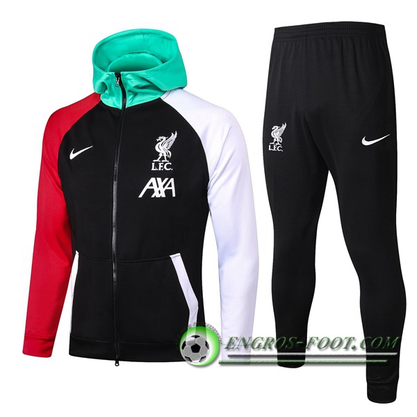 Ensemble Veste A Capuche Survetement FC Liverpool Blanc/Noir 2020/2021