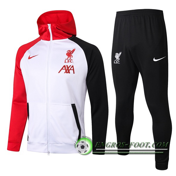 Ensemble Veste A Capuche Survetement FC Liverpool Blanc/Rouge 2020/2021