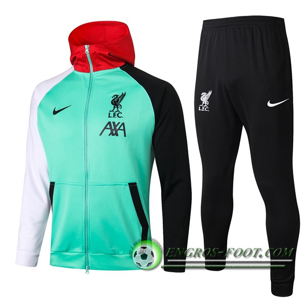 Ensemble Veste A Capuche Survetement FC Liverpool Vert/Noir 2020/2021