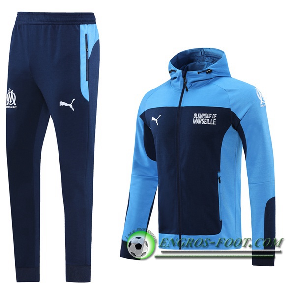 Ensemble Veste A Capuche Survetement - Veste Marseille Bleu Marin 2020/2021