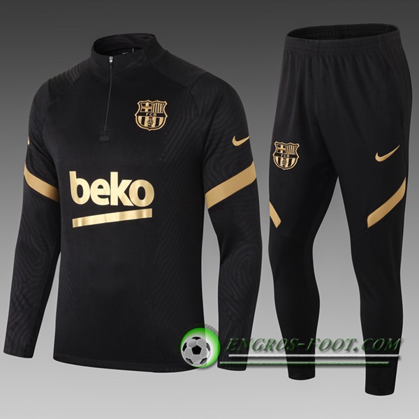 Ensemble Survetement de Foot FC Barcelone Enfant Noir 2020/2021