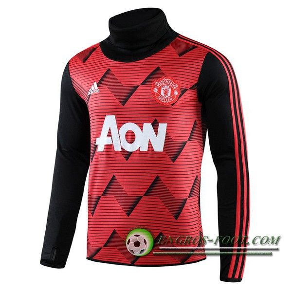 Engros-foot: Sweatshirt Training Manchester United Rouge Col Haut 2019/2020 Thailande