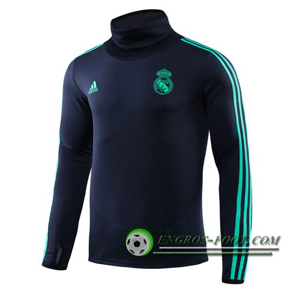 Engros-foot: Sweatshirt Training Real Madrid Cyan Col Haut 2019/2020 Thailande