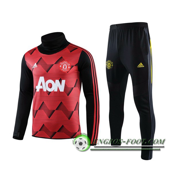 Ensemble Survetement Foot Manchester United Rouge Col Haut 2019/2020