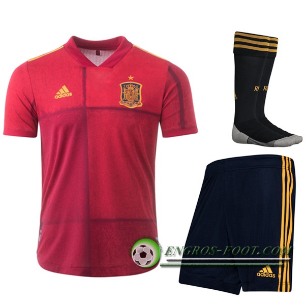 Engros-foot: Jeu Ensemble Maillot Foot Espagne Domicile (Short+Chaussettes) 2020/2021 Thailande