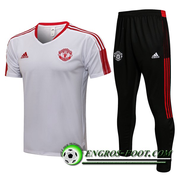 Ensemble Training T-Shirts Manchester United + Pantalon Blanc/Rouge 2021/2022