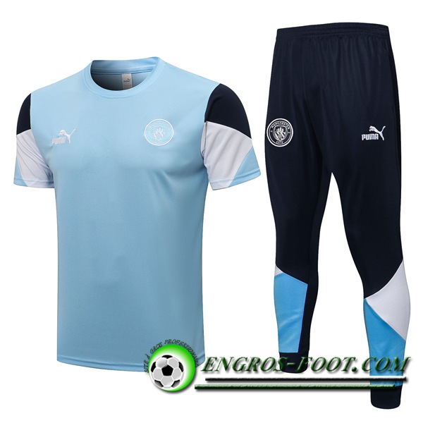 Ensemble Training T-Shirts Manchester City + Pantalon Bleu/Noir/Blanc 2021/2022