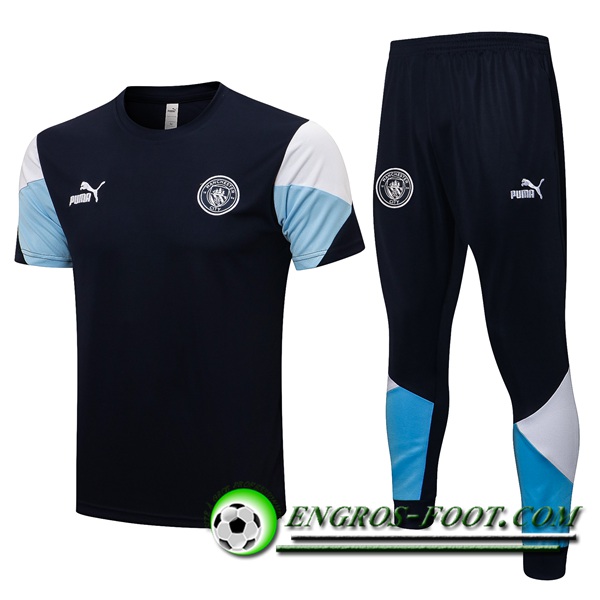 Ensemble Training T-Shirts Manchester City + Pantalon Noir/Bleu/Blanc 2021/2022