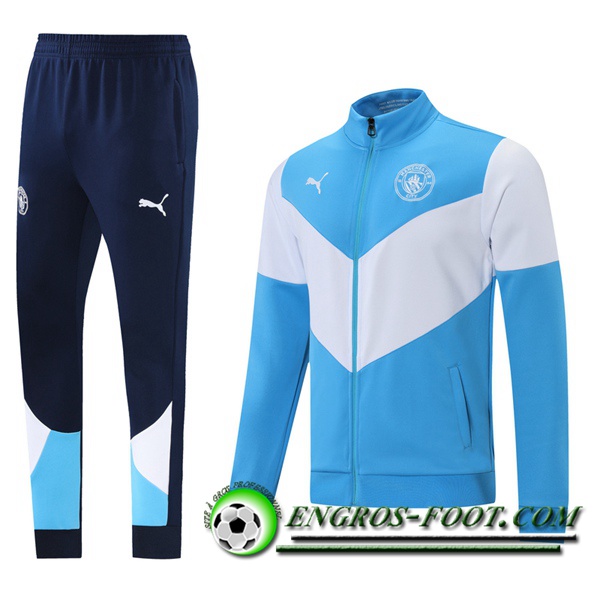 Ensemble Survetement de Foot - Veste Manchester City Bleu/Blanc 2021/2022