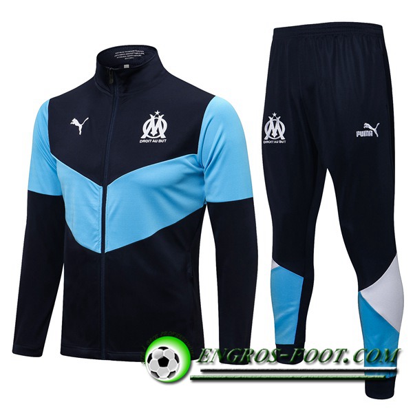 Ensemble Survetement de Foot - Veste Marseille OM Bleu/Noir 2021/2022 -1