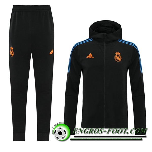 Ensemble Veste A Capuche Survetement - Veste Real Madrid Noir/Bleu 2021/2022