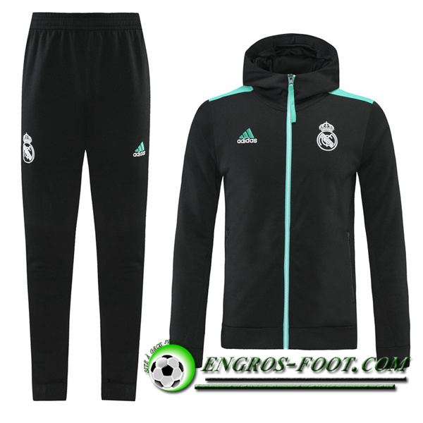 Ensemble Veste A Capuche Survetement - Veste Real Madrid Noir/Vert 2021/2022