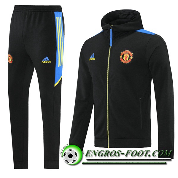 Ensemble Veste A Capuche Survetement - Veste Manchester United Noir/Bleu/Jaune 2021/2022