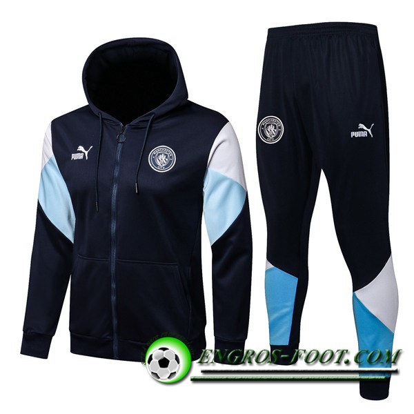 Ensemble Veste A Capuche Survetement - Veste Manchester City Bleu Marin/Bleu/Blanc 2021/2022