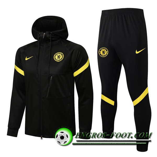 Ensemble Veste A Capuche Survetement - Veste FC Chelsea Noir/Jaune 2021/2022