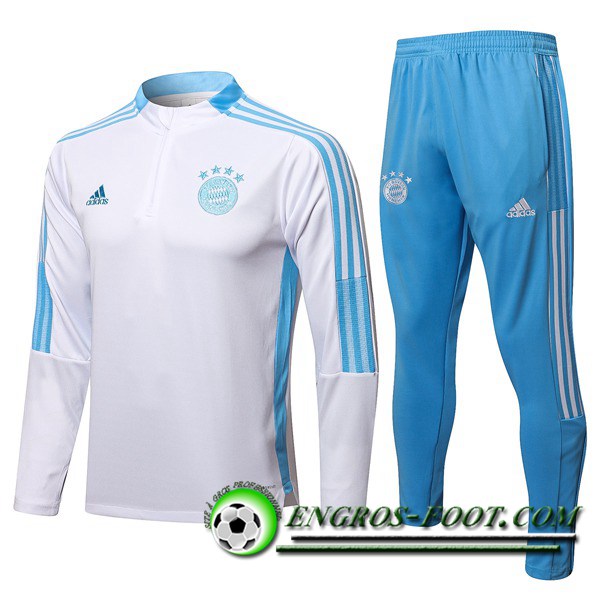 Ensemble Survetement de Foot Bayern Munich Blanc/Bleu 2021/2022