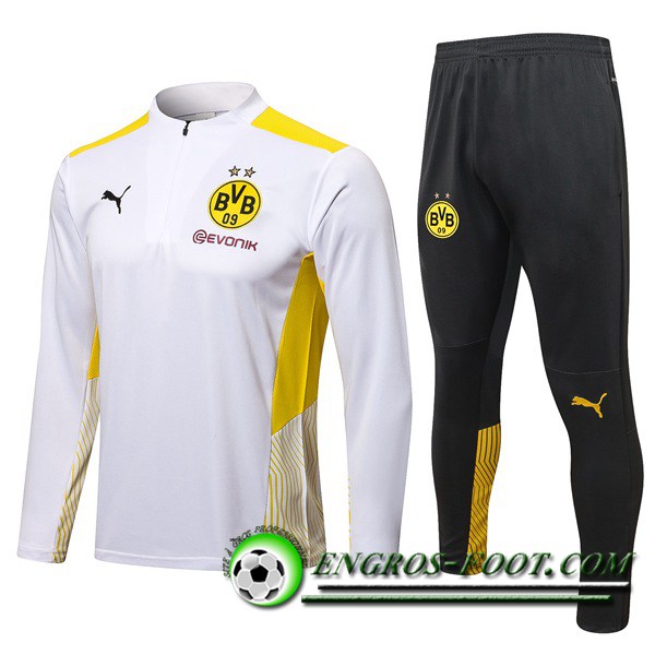 Ensemble Survetement de Foot Dortmund BVB Enfant Blanc/Jaune 2021/2022