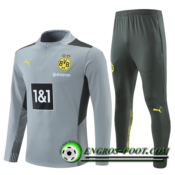 Ensemble Survetement de Foot Dortmund BVB Enfant Gris 2021/2022