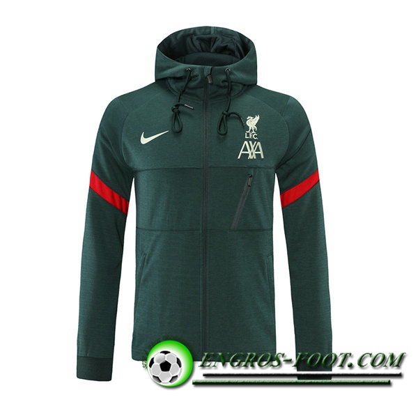 Nouveaux Veste A Capuche FC Liverpool Vert/Rouge 2021/2022