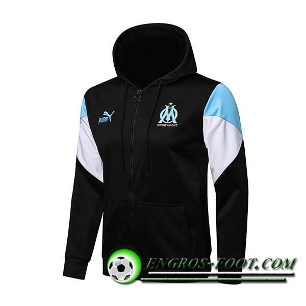 Nouveaux Veste A Capuche Marseille OM Noir/Blanc/Bleu 2021/2022