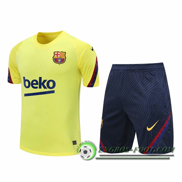 Ensemble Training T-Shirts FC Barcelone + Shorts Jaune 2020/2021