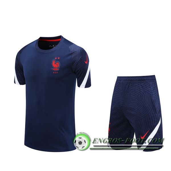 Ensemble Training T-Shirts France + Shorts Bleu Royal 2020/2021