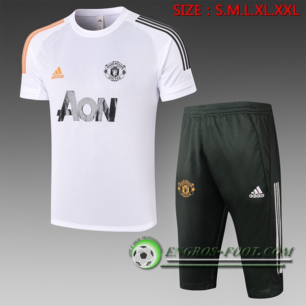 Training T-Shirts Manchester United + Pantalon 3/4 Blanc 2020/2021