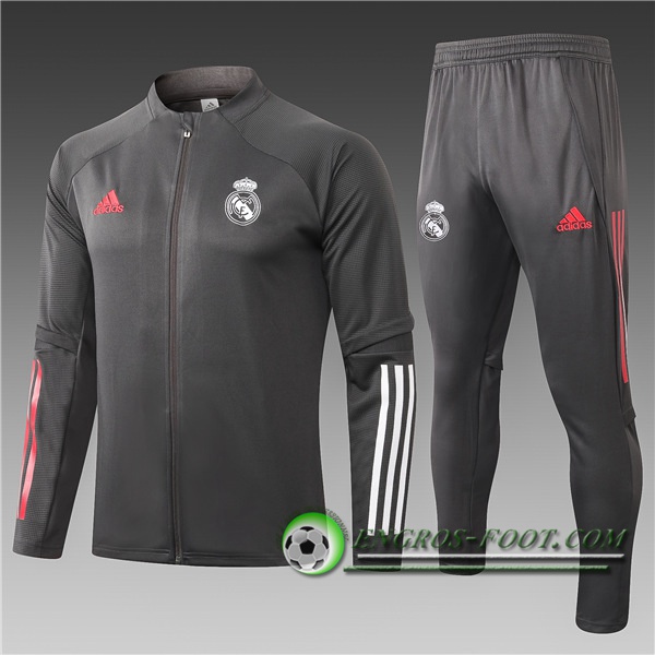 Engros-foot: Nouveau Survetement Foot - Veste Real Madrid Enfant Gris Fonce 2020/2021 Thailande